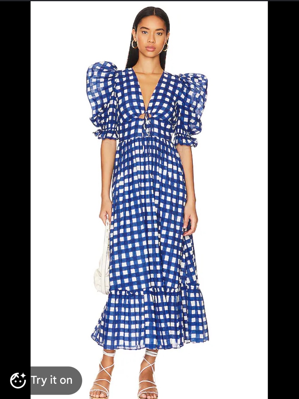Cleobella Morina Ankle Dress in Painterly Blue & White  Checked Gingham